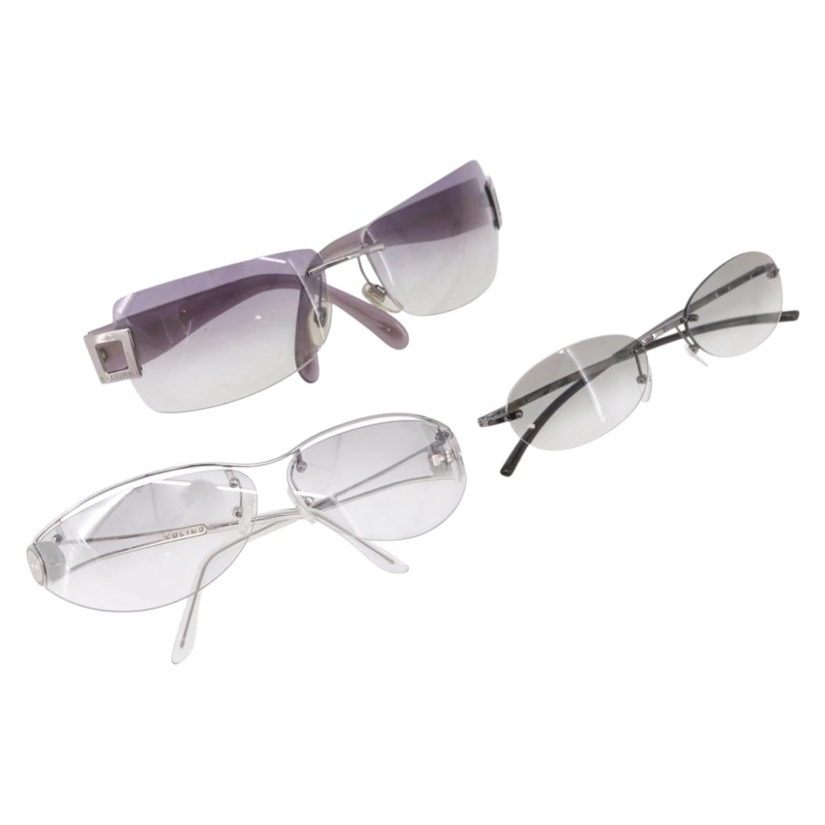 CELINE Gucci Bulgari Sunglasses Metal 3 Set Gray Purple Auth bs36355