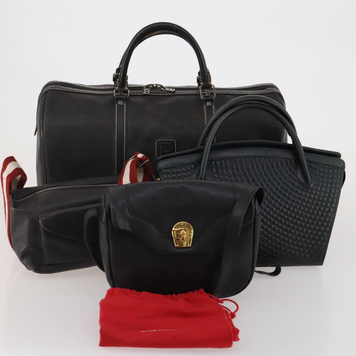 BALLY Shoulder Bag Leather PVC 4 Set Black Green Auth bs36357
