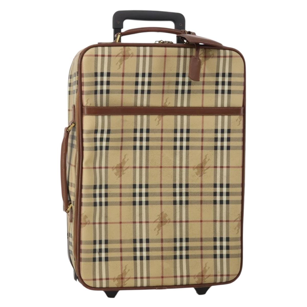 BURBERRY Nova Check Carry Case PVC Beige Gold Auth bs36358