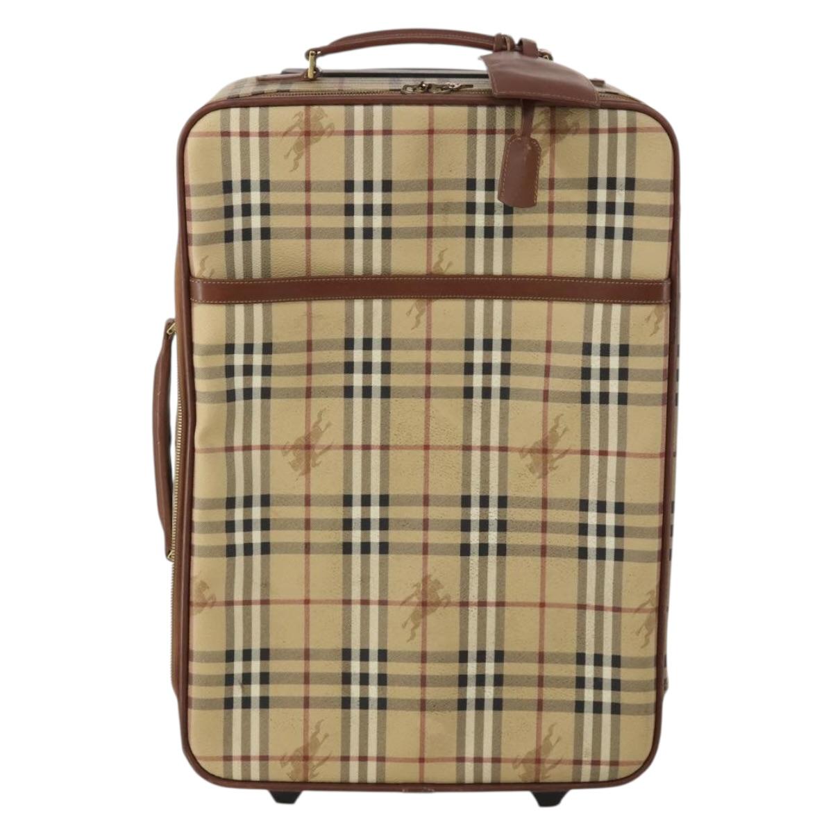 BURBERRY Nova Check Carry Case PVC Beige Gold Auth bs36358