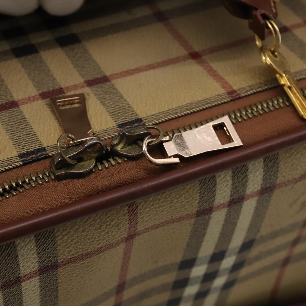 BURBERRY Nova Check Carry Case PVC Beige Gold Auth bs36358