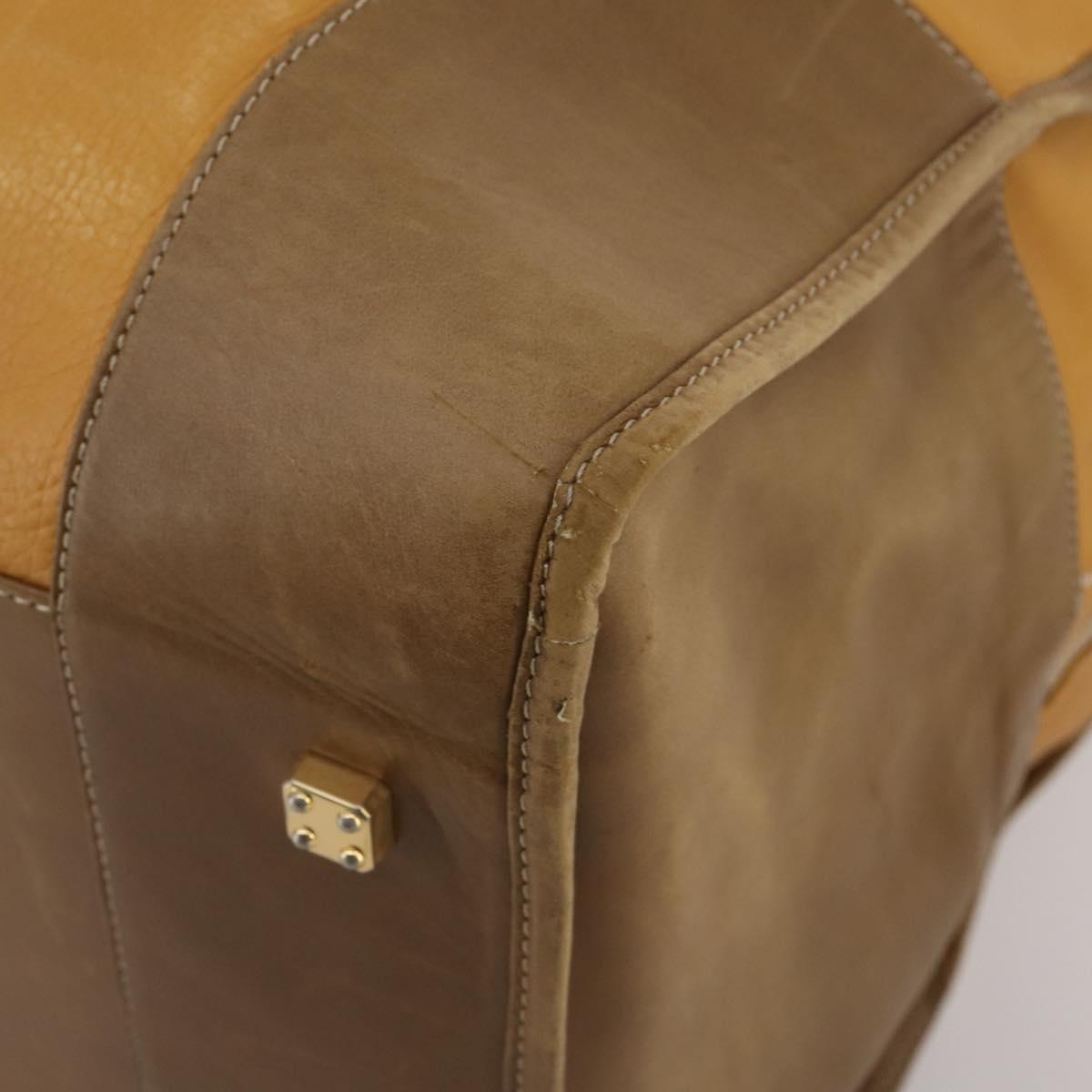 LOEWE Boston Bag Leather Beige Gold Auth bs36360