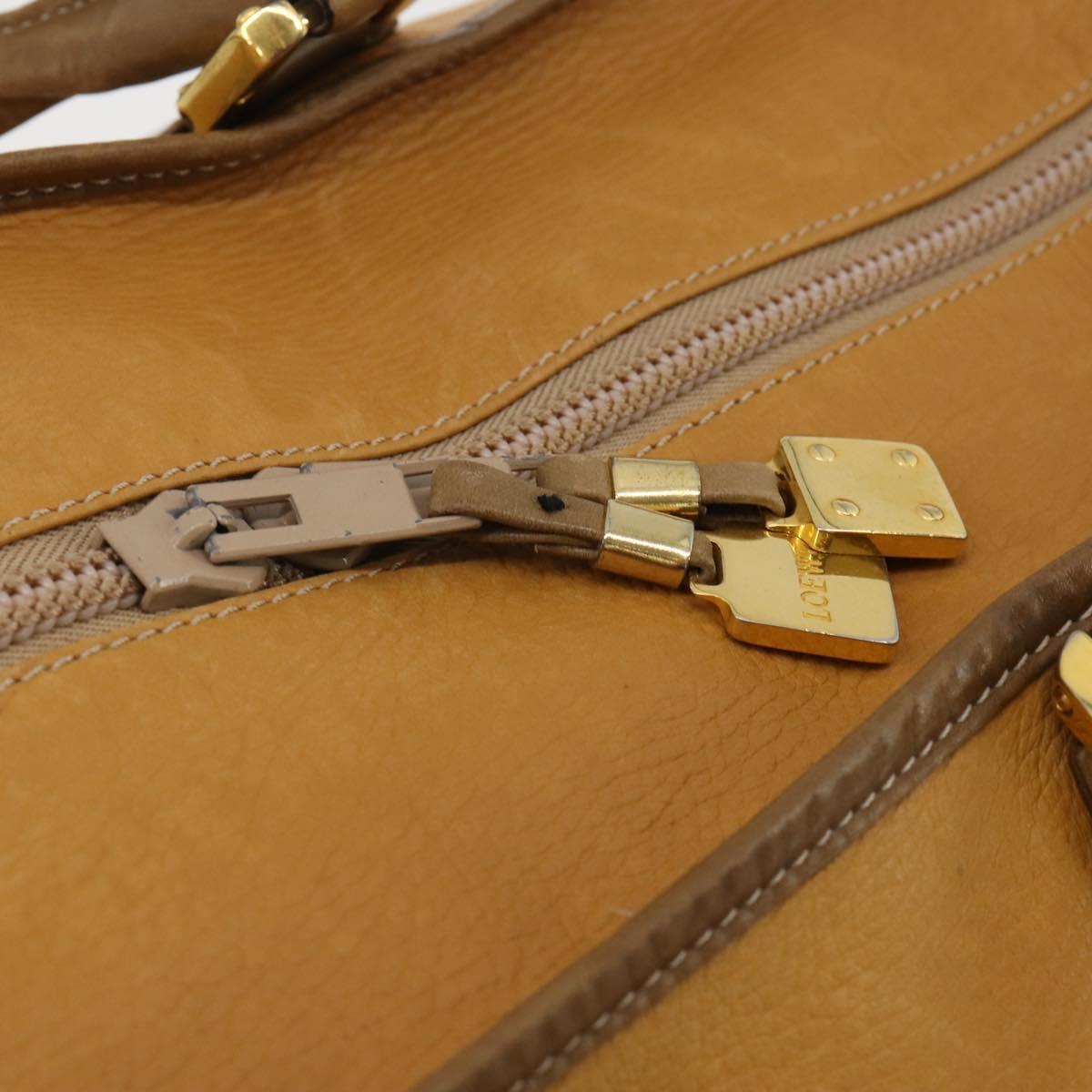 LOEWE Boston Bag Leather Beige Gold Auth bs36360