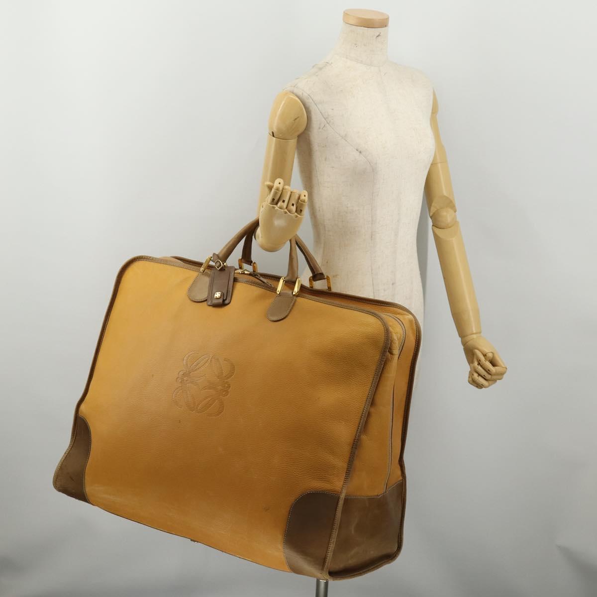 LOEWE Boston Bag Leather Beige Gold Auth bs36360