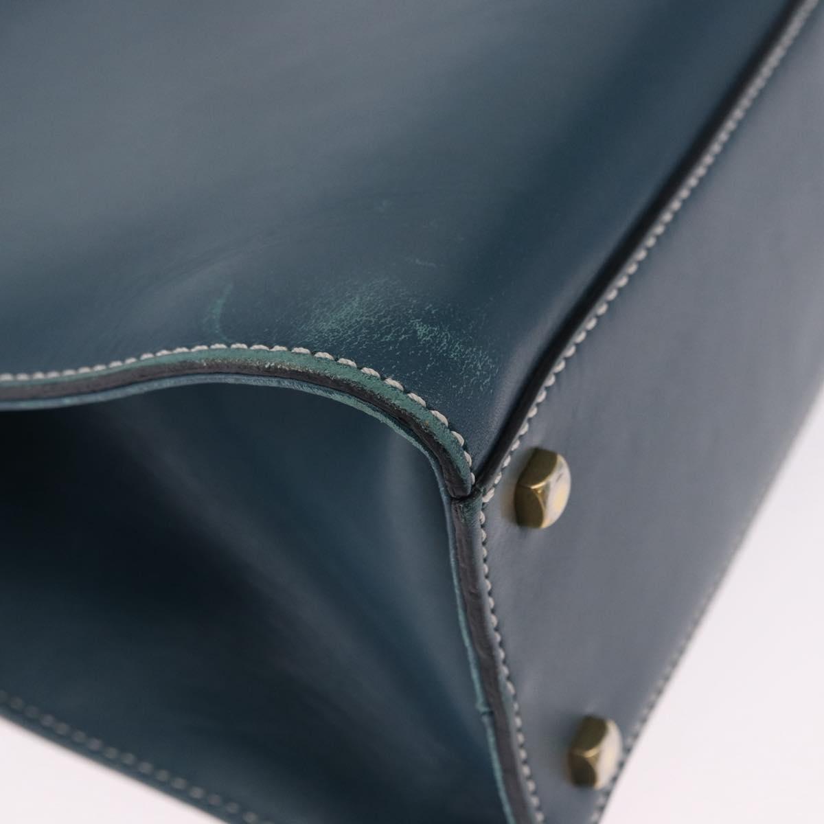 Salvatore Ferragamo Gancini Hand Bag Leather Blue Gold Auth bs36361
