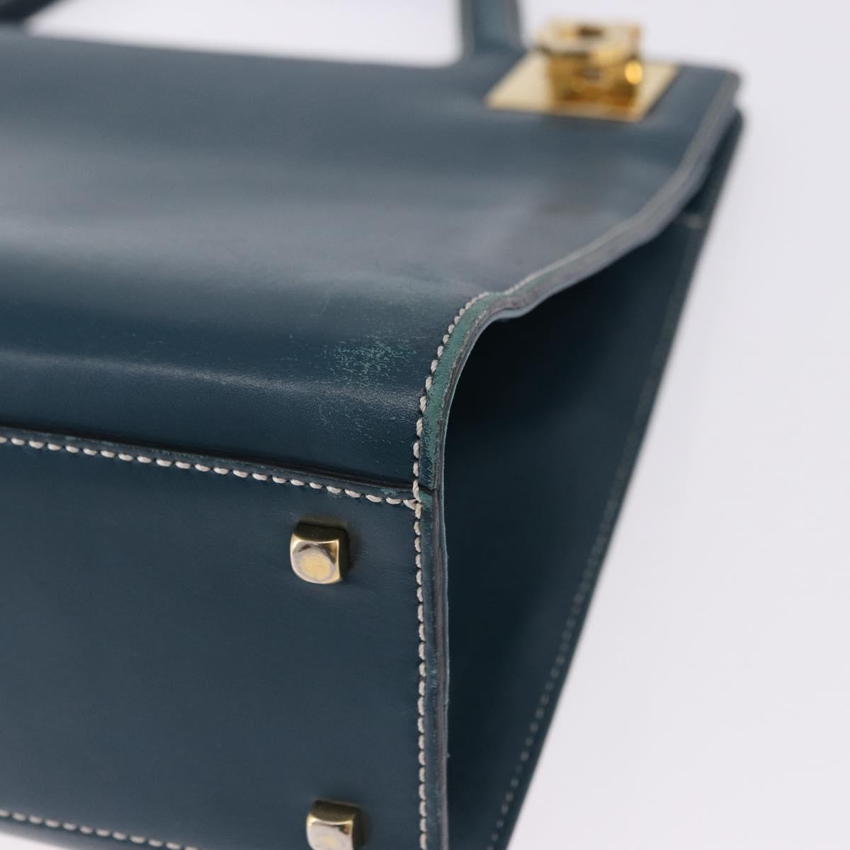 Salvatore Ferragamo Gancini Hand Bag Leather Blue Gold Auth bs36361