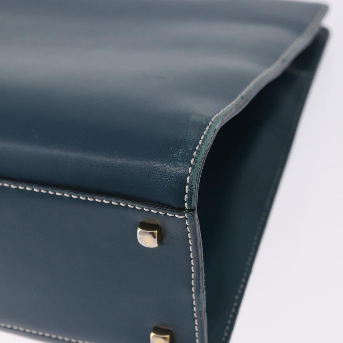 Salvatore Ferragamo Gancini Hand Bag Leather Blue Gold Auth bs36361