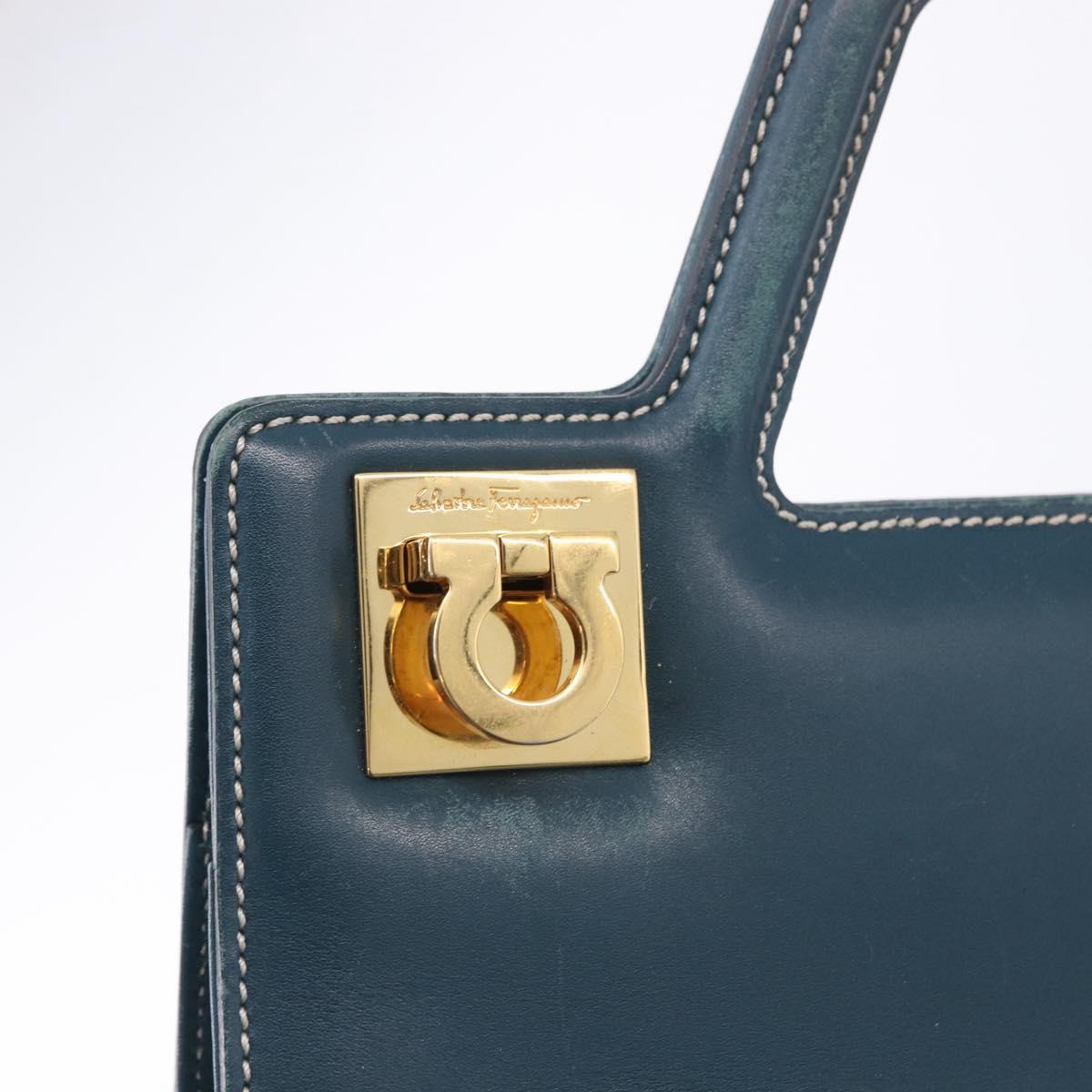 Salvatore Ferragamo Gancini Hand Bag Leather Blue Gold Auth bs36361