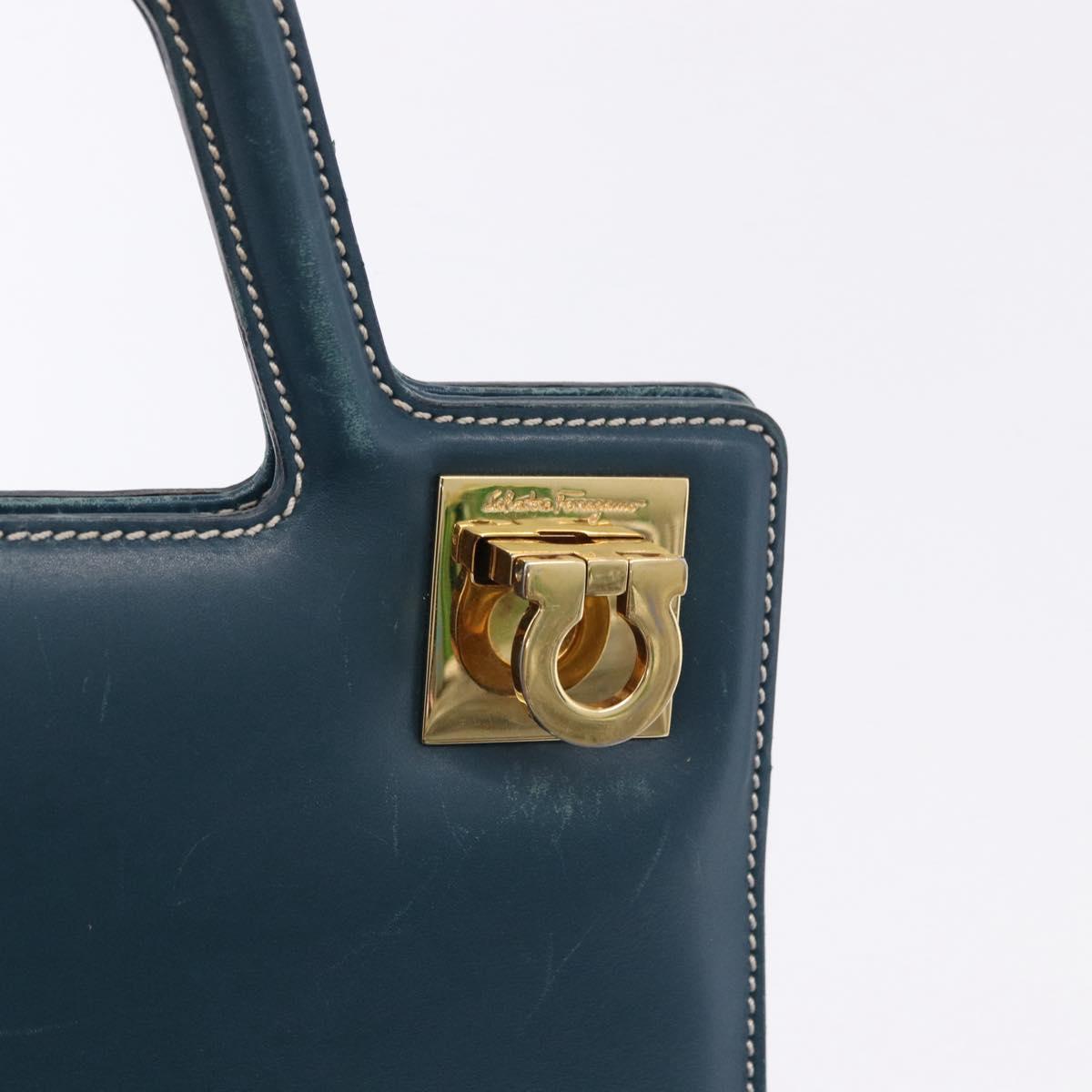 Salvatore Ferragamo Gancini Hand Bag Leather Blue Gold Auth bs36361