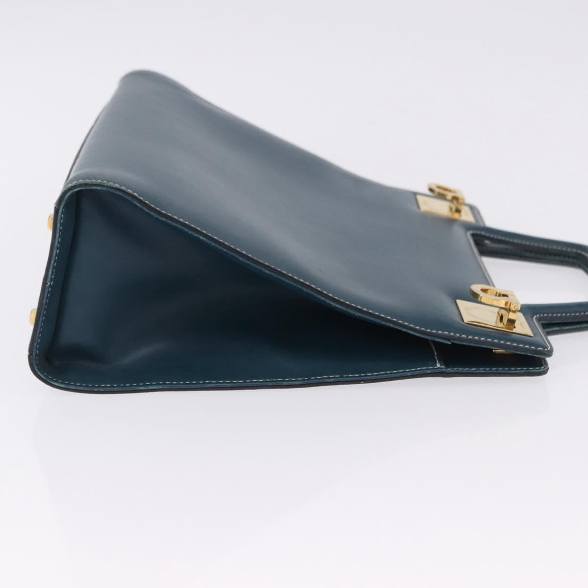 Salvatore Ferragamo Gancini Hand Bag Leather Blue Gold Auth bs36361