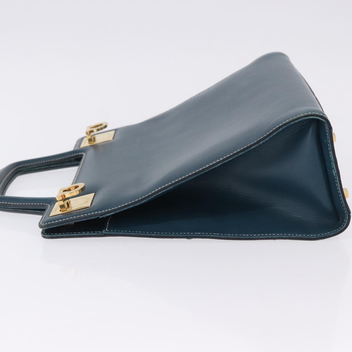 Salvatore Ferragamo Gancini Hand Bag Leather Blue Gold Auth bs36361