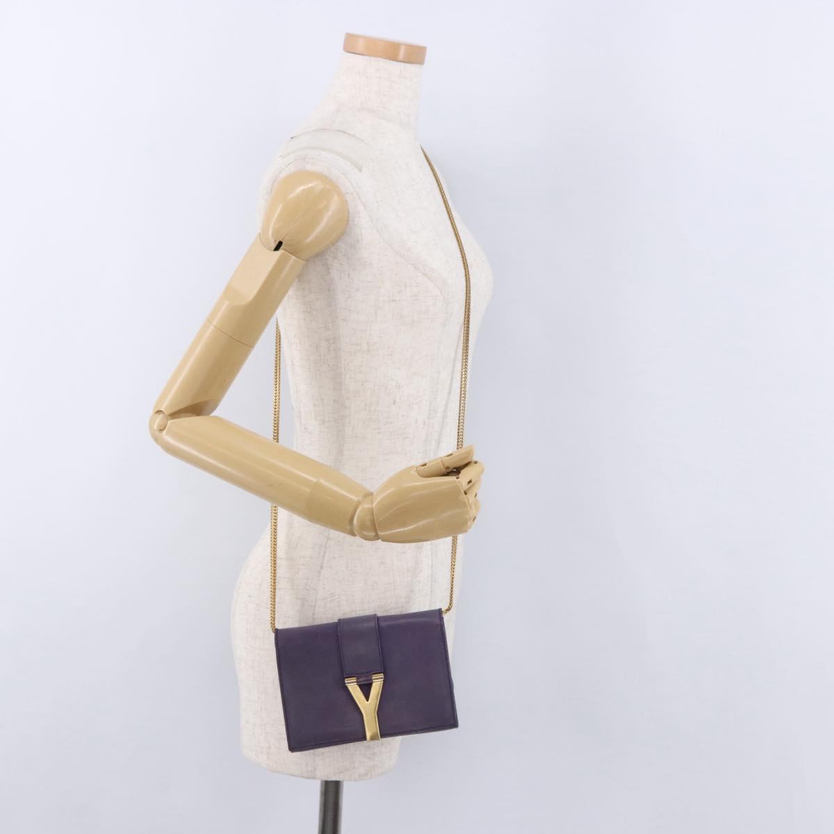SAINT LAURENT Classic Y Line Chain Satchel Small Bag Leather Purple Auth bs36364