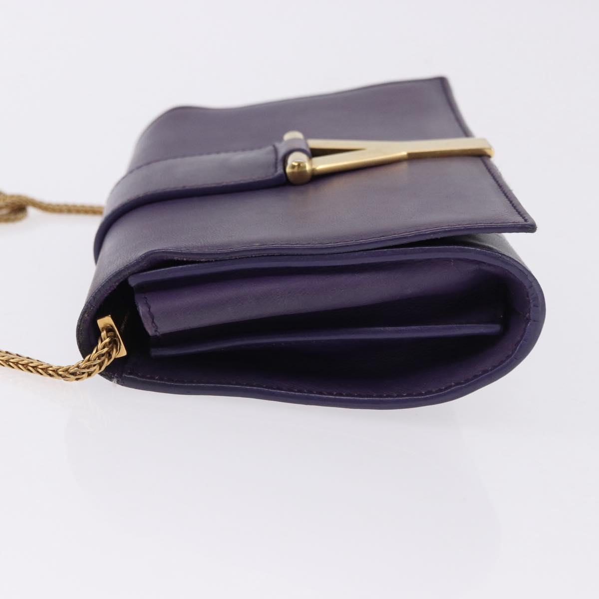 SAINT LAURENT Classic Y Line Chain Satchel Small Bag Leather Purple Auth bs36364