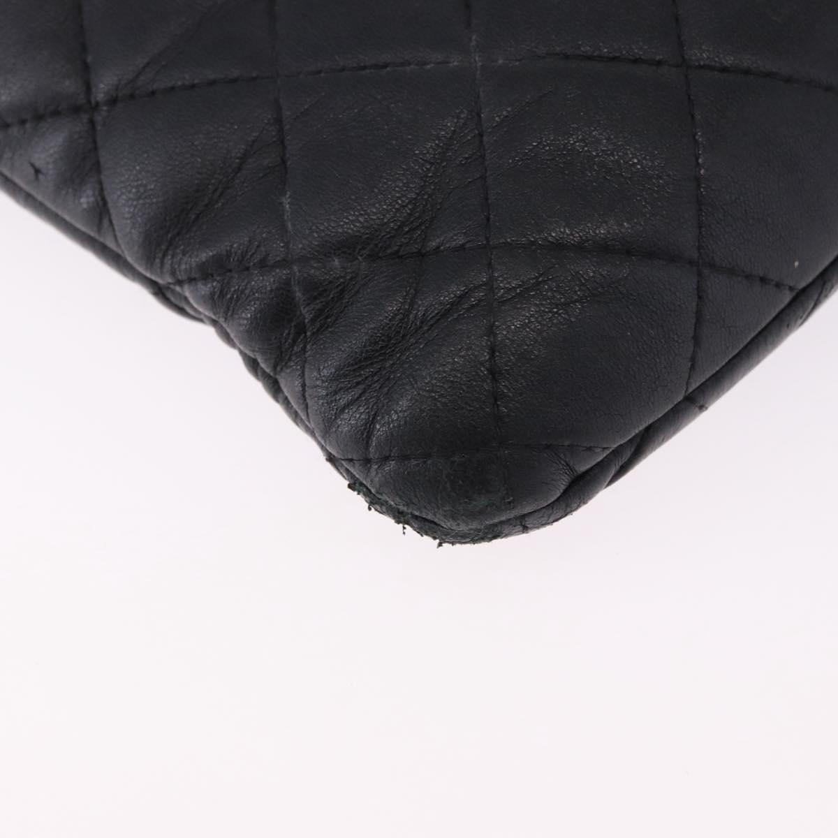 CHANEL Matelasse Clutch Bag Lamb Skin Black Silver CC Auth bs36365