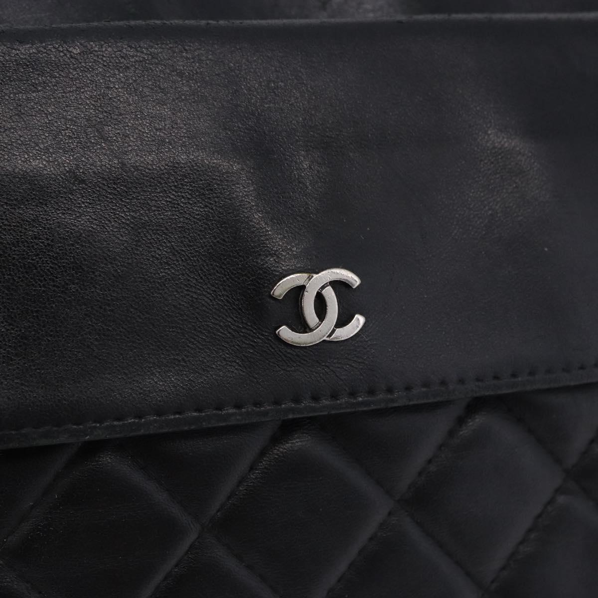 CHANEL Matelasse Clutch Bag Lamb Skin Black Silver CC Auth bs36365