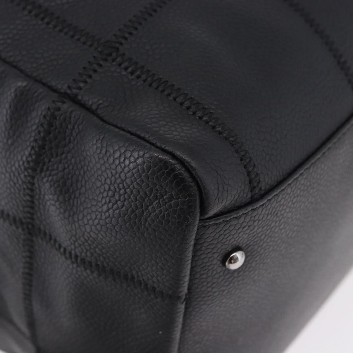 CHANEL Choco Bar Hand Bag Caviar Skin Black Silver CC Auth bs36366