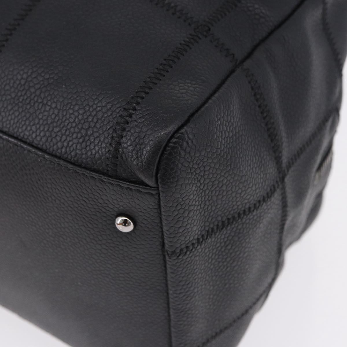 CHANEL Choco Bar Hand Bag Caviar Skin Black Silver CC Auth bs36366