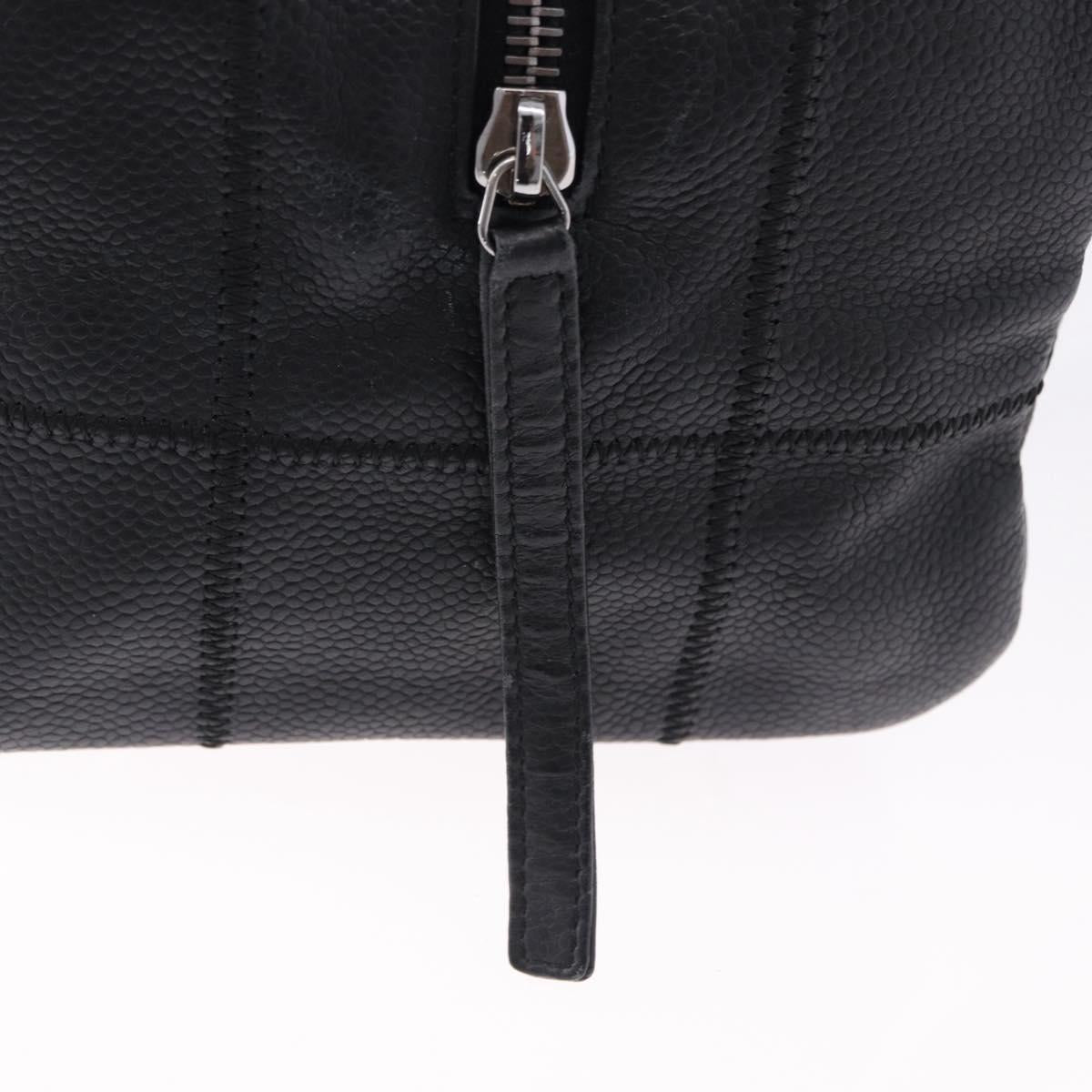 CHANEL Choco Bar Hand Bag Caviar Skin Black Silver CC Auth bs36366