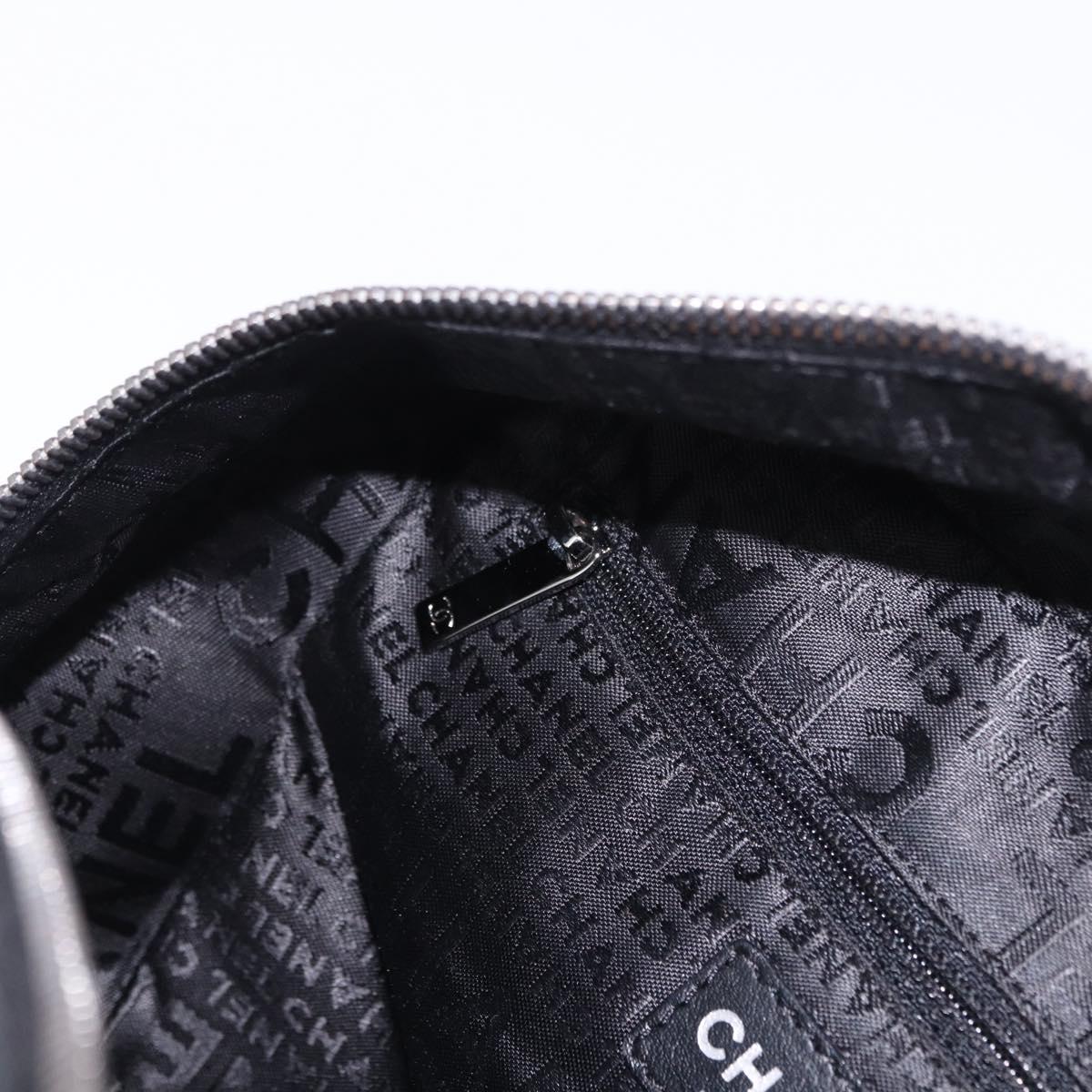 CHANEL Choco Bar Hand Bag Caviar Skin Black Silver CC Auth bs36366