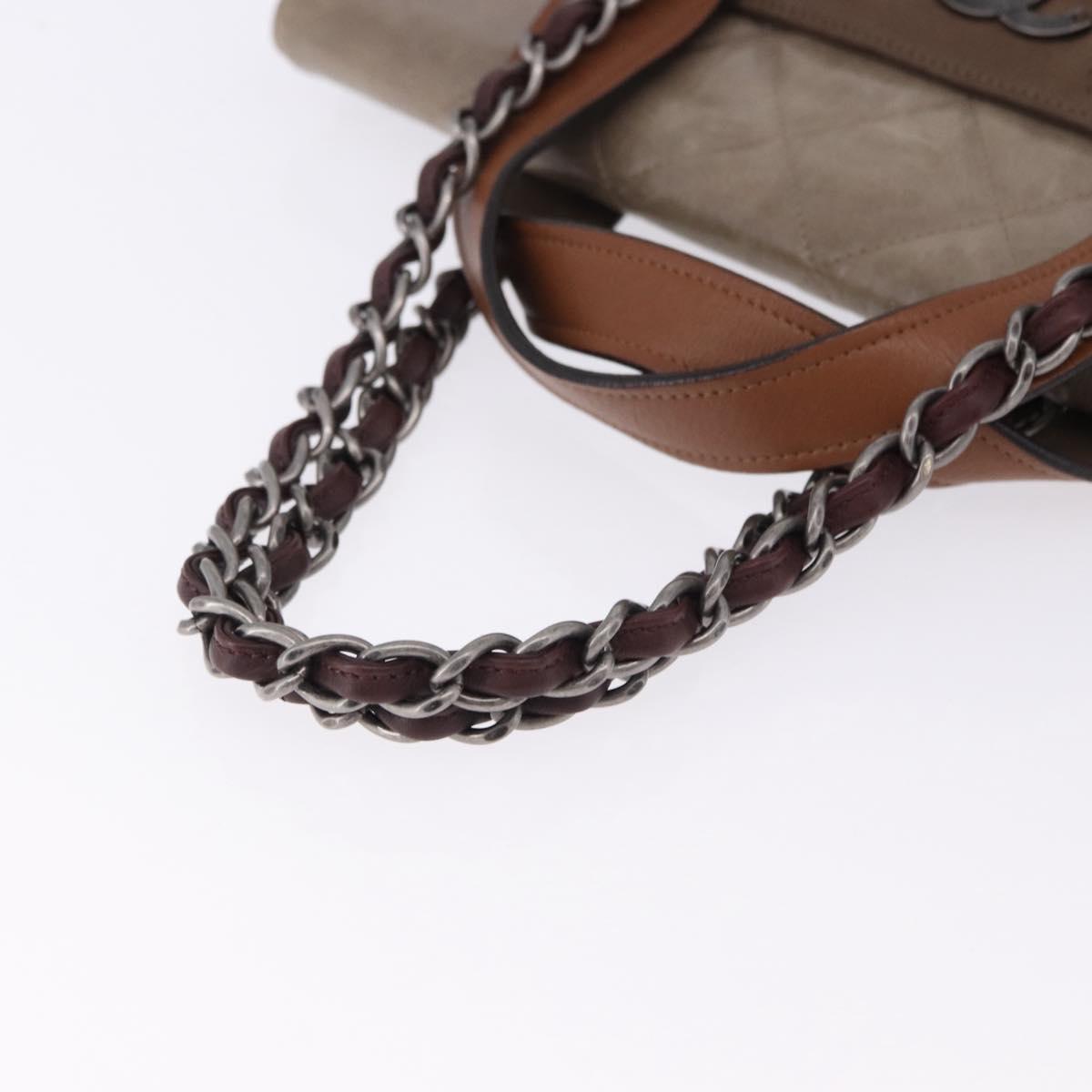 CHANEL Matelasse Chain Hand Bag Leather 2way Brown Silver CC Auth bs36367