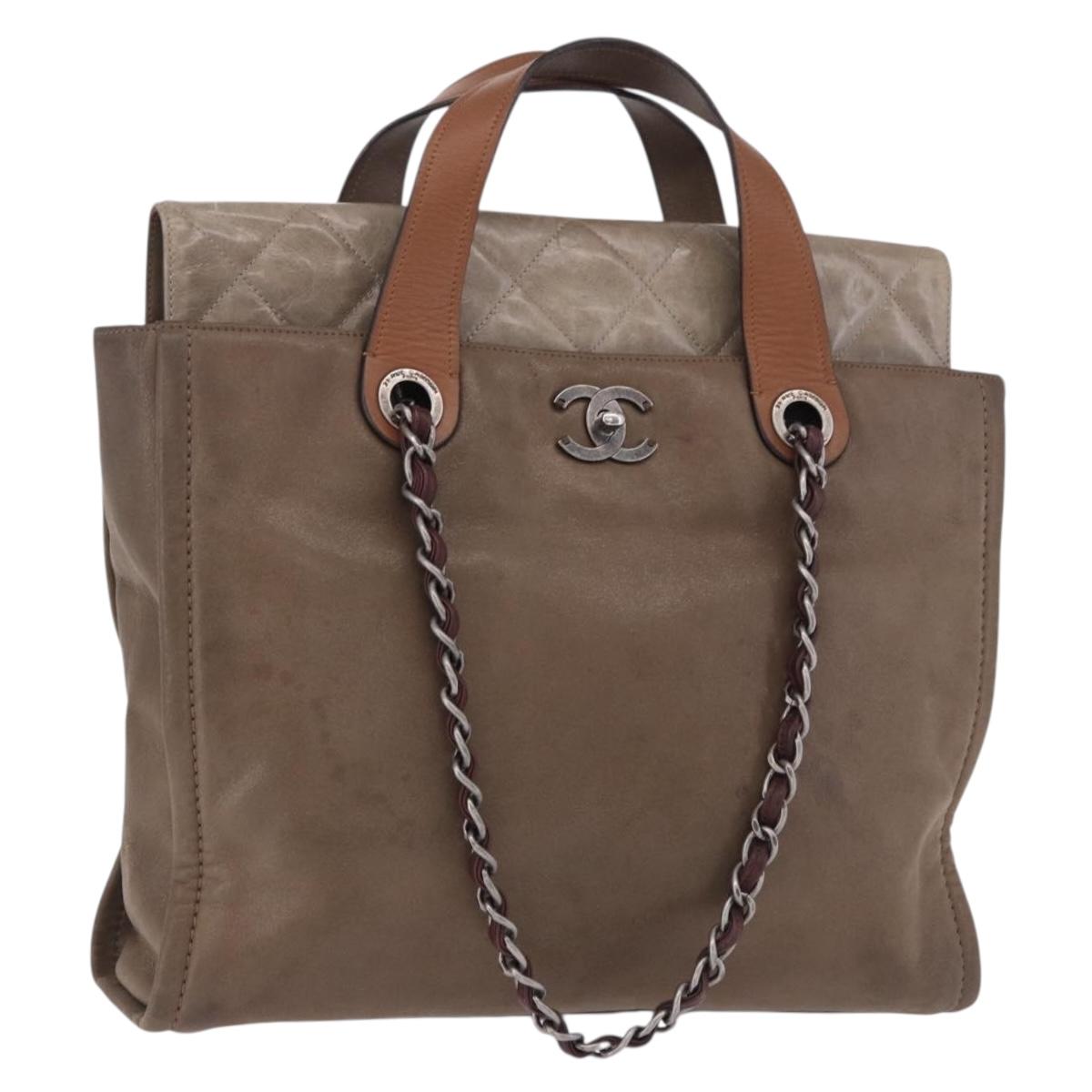 CHANEL Matelasse Chain Hand Bag Leather 2way Brown Silver CC Auth bs36367
