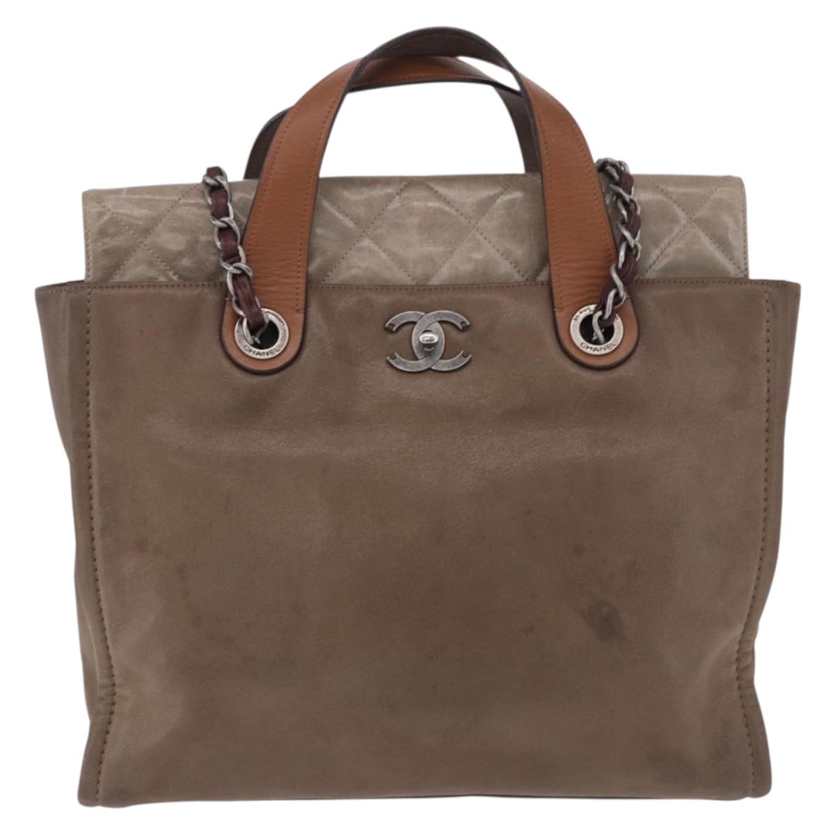CHANEL Matelasse Chain Hand Bag Leather 2way Brown Silver CC Auth bs36367