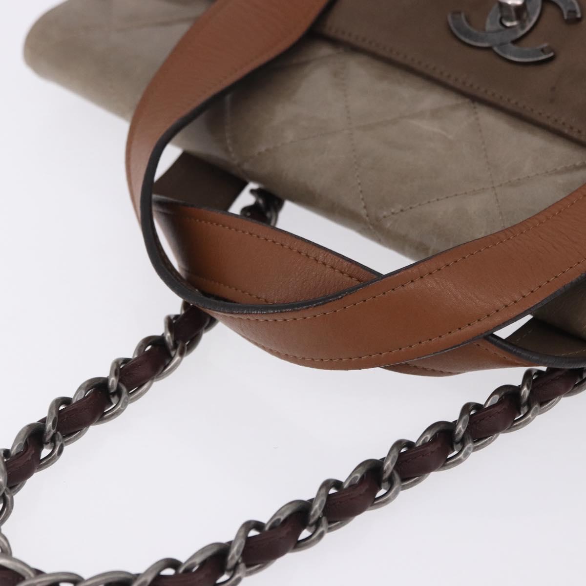 CHANEL Matelasse Chain Hand Bag Leather 2way Brown Silver CC Auth bs36367