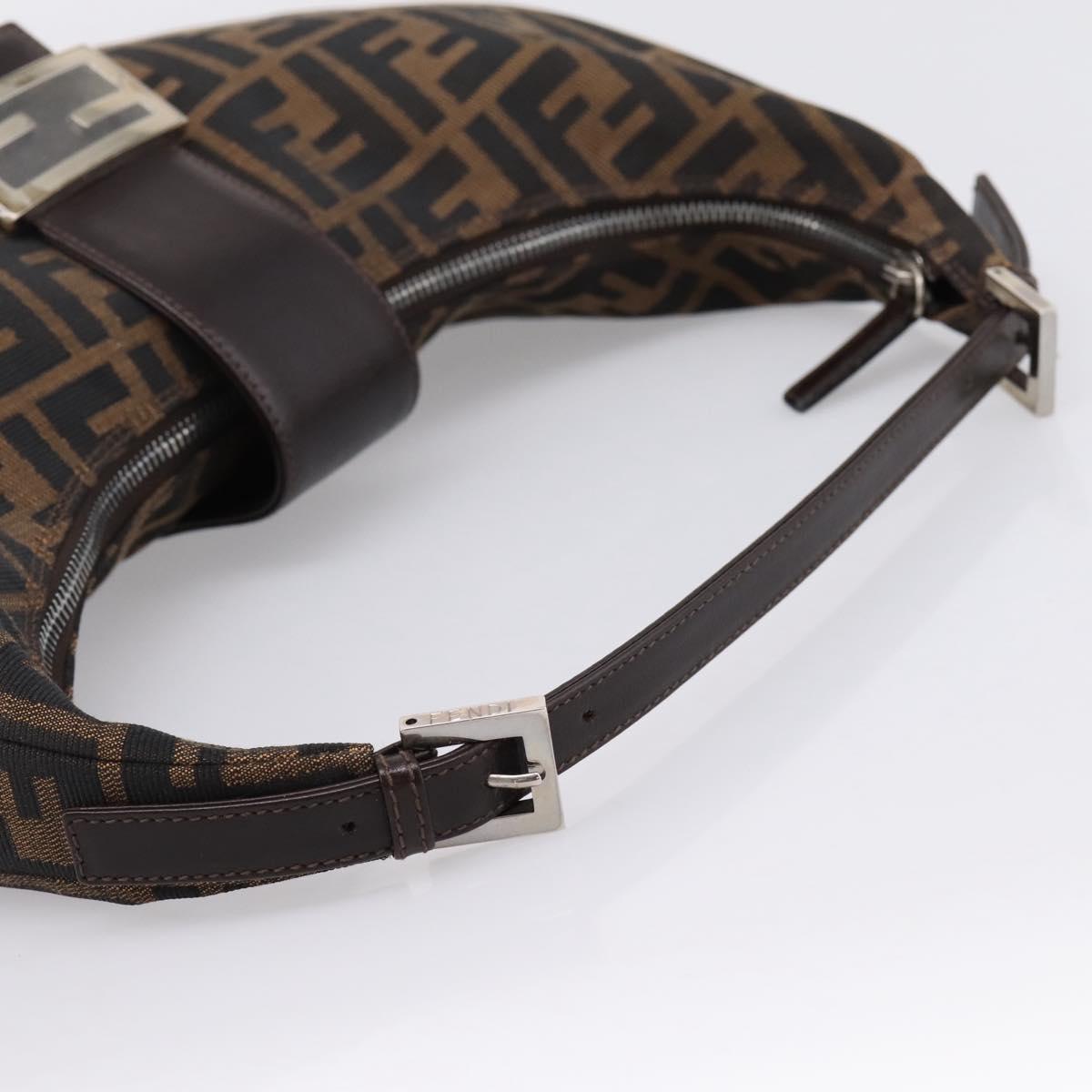 FENDI Zucca Canvas Mamma Baguette Shoulder Bag Brown Silver Auth bs36368SAM