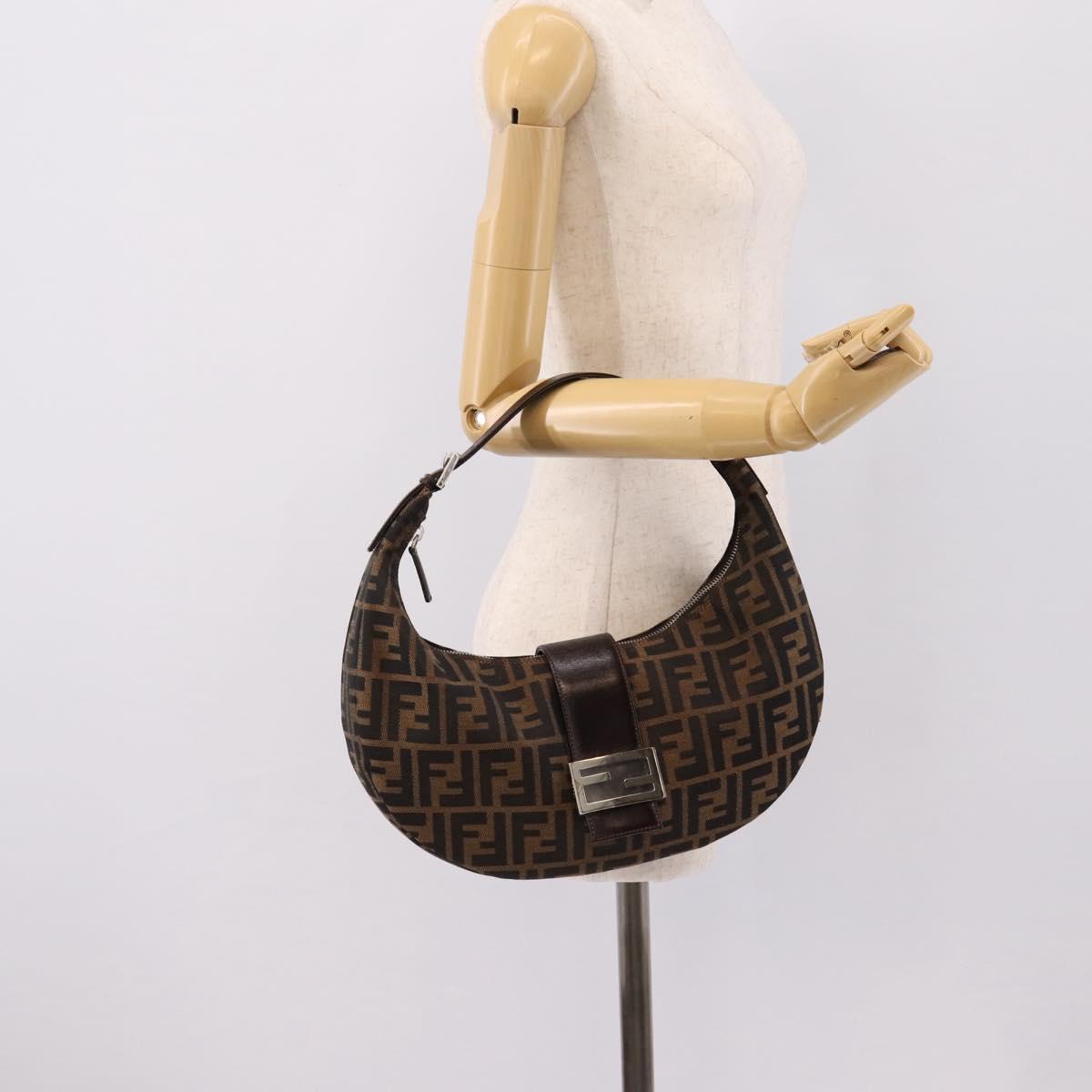 FENDI Zucca Canvas Mamma Baguette Shoulder Bag Brown Silver Auth bs36368SAM