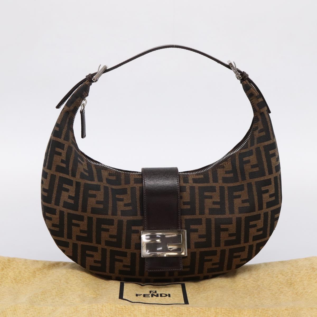 FENDI Zucca Canvas Mamma Baguette Shoulder Bag Brown Silver Auth bs36368SAM
