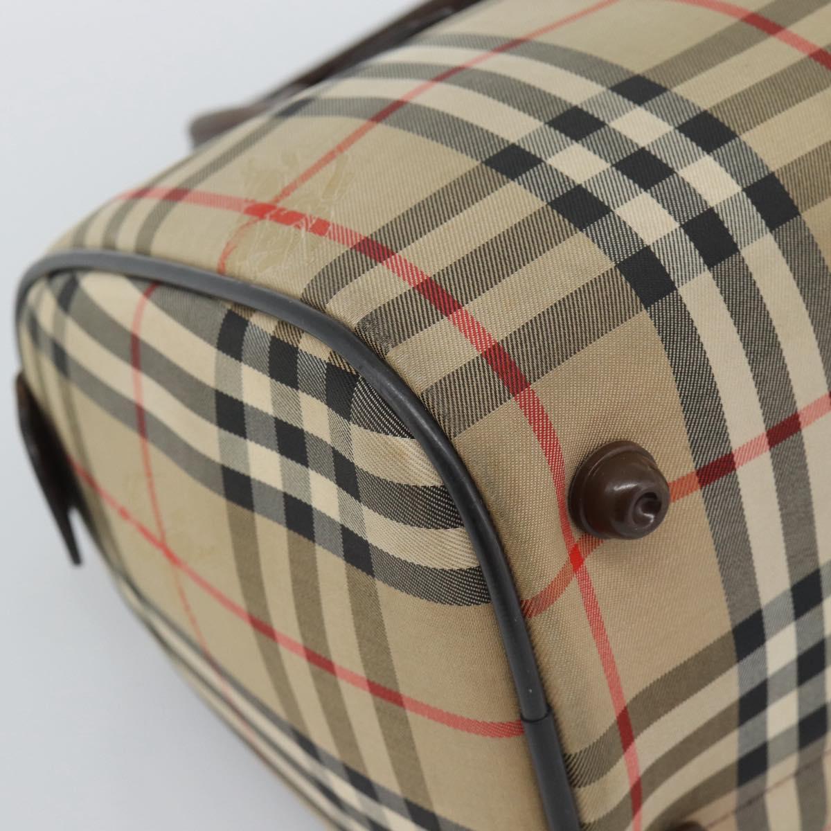 Burberrys Nova Check Boston Bag Canvas Beige Gold Auth bs36369