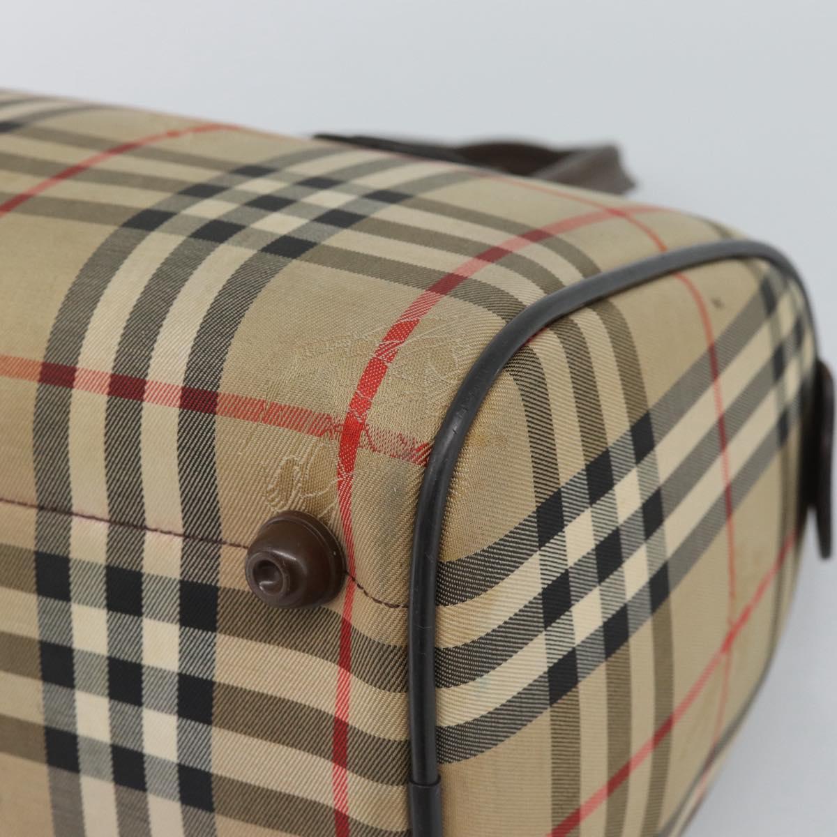 Burberrys Nova Check Boston Bag Canvas Beige Gold Auth bs36369