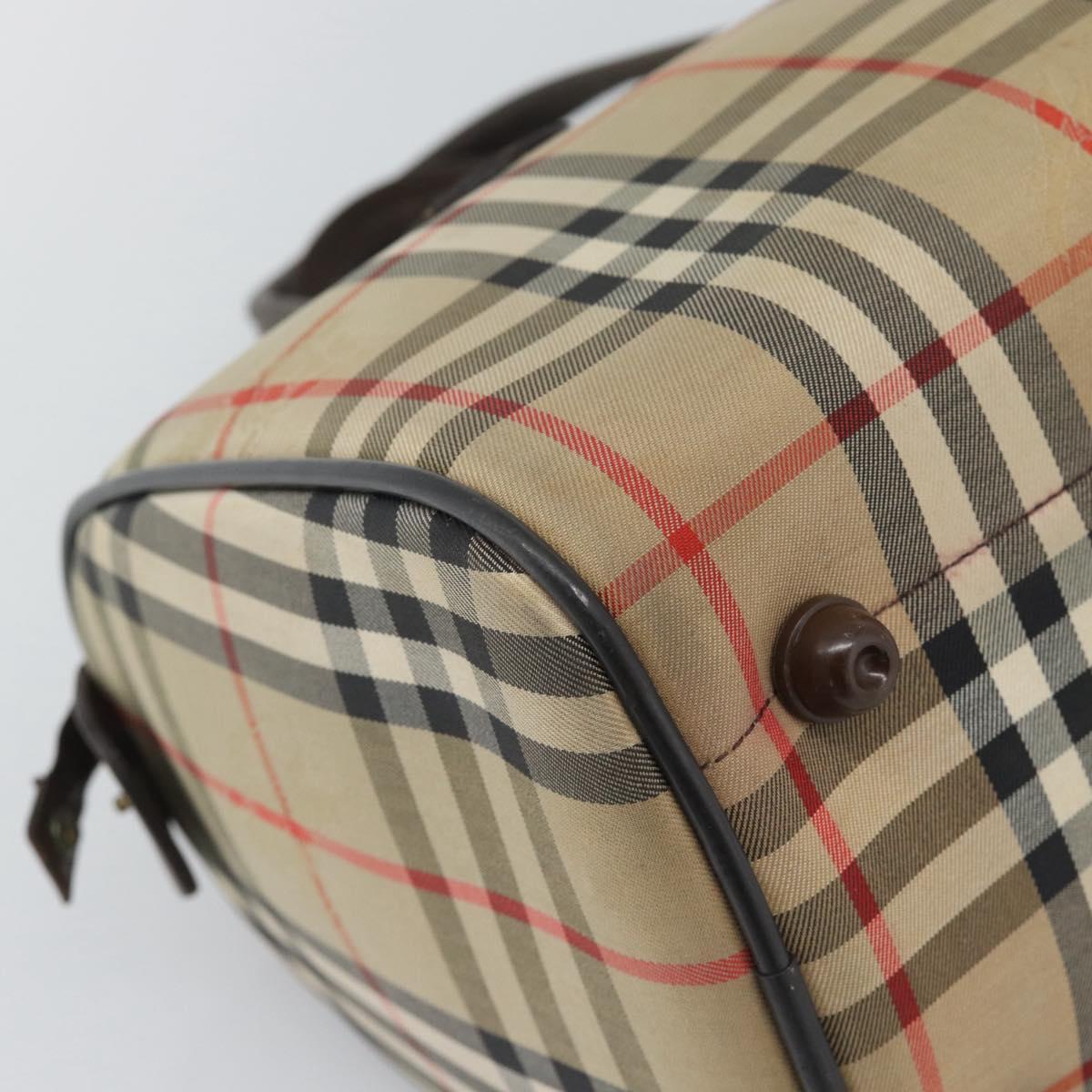 Burberrys Nova Check Boston Bag Canvas Beige Gold Auth bs36369