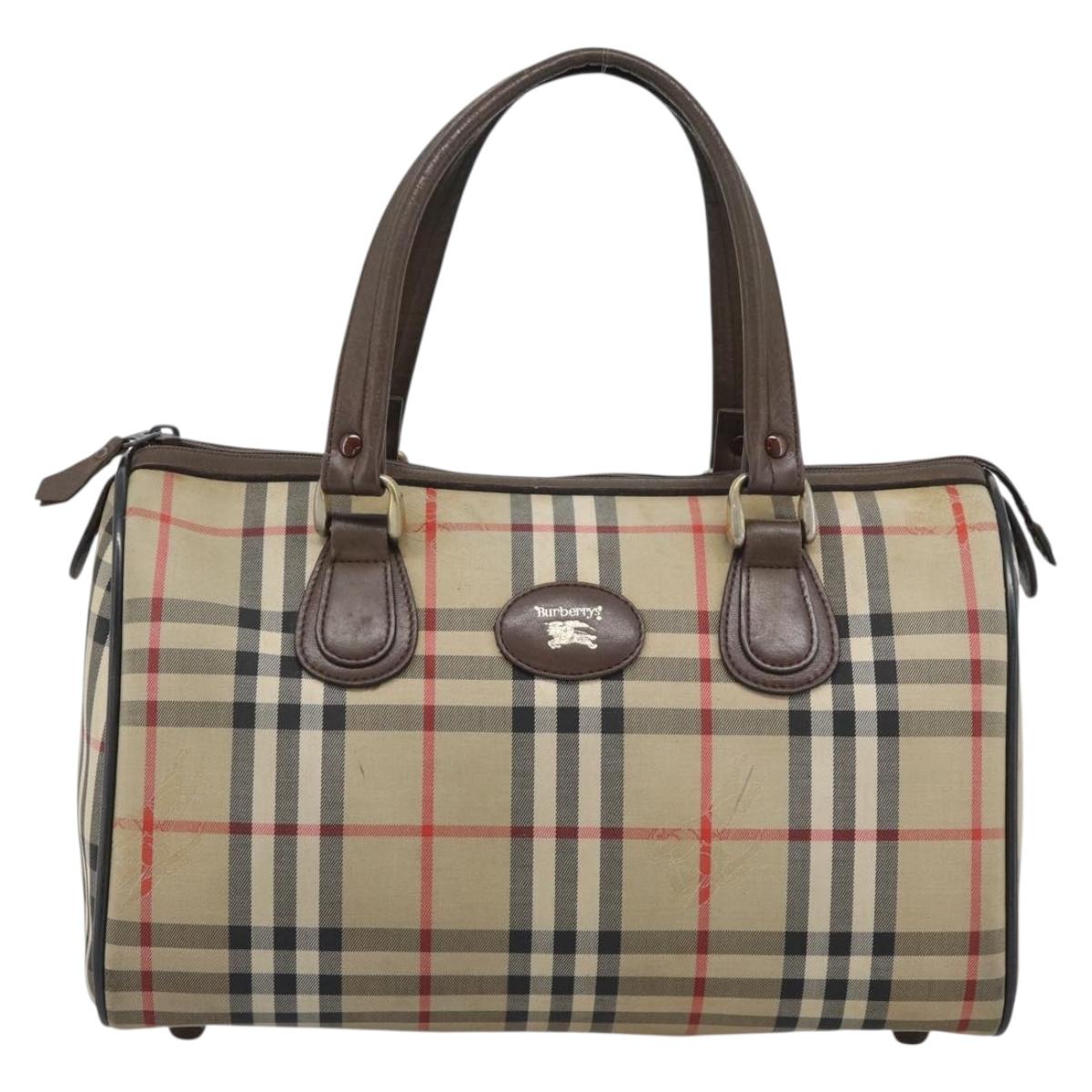 Burberrys Nova Check Boston Bag Canvas Beige Gold Auth bs36369