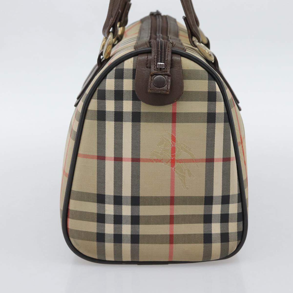 Burberrys Nova Check Boston Bag Canvas Beige Gold Auth bs36369
