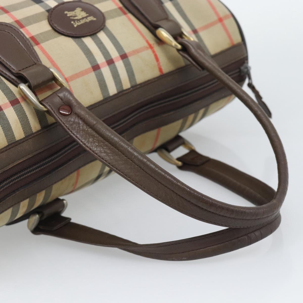 Burberrys Nova Check Boston Bag Canvas Beige Gold Auth bs36369