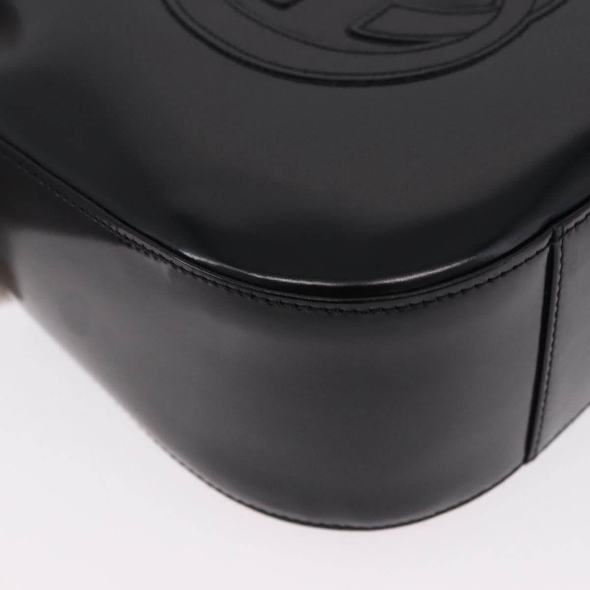 GUCCI Interlocking Shoulder Bag Patent Leather Black 007 2046 0250 Auth bs36370