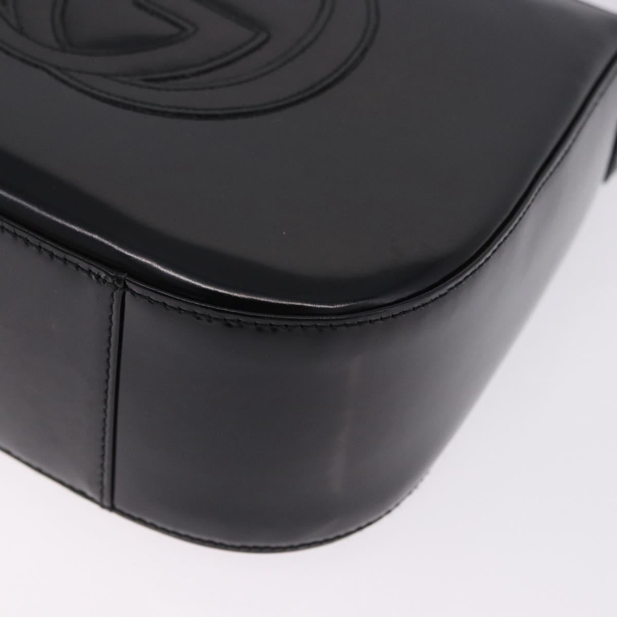 GUCCI Interlocking Shoulder Bag Patent Leather Black 007 2046 0250 Auth bs36370
