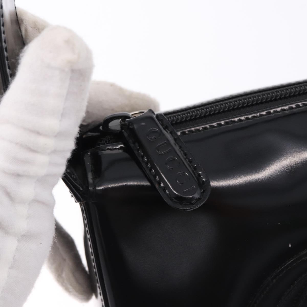 GUCCI Interlocking Shoulder Bag Patent Leather Black 007 2046 0250 Auth bs36370