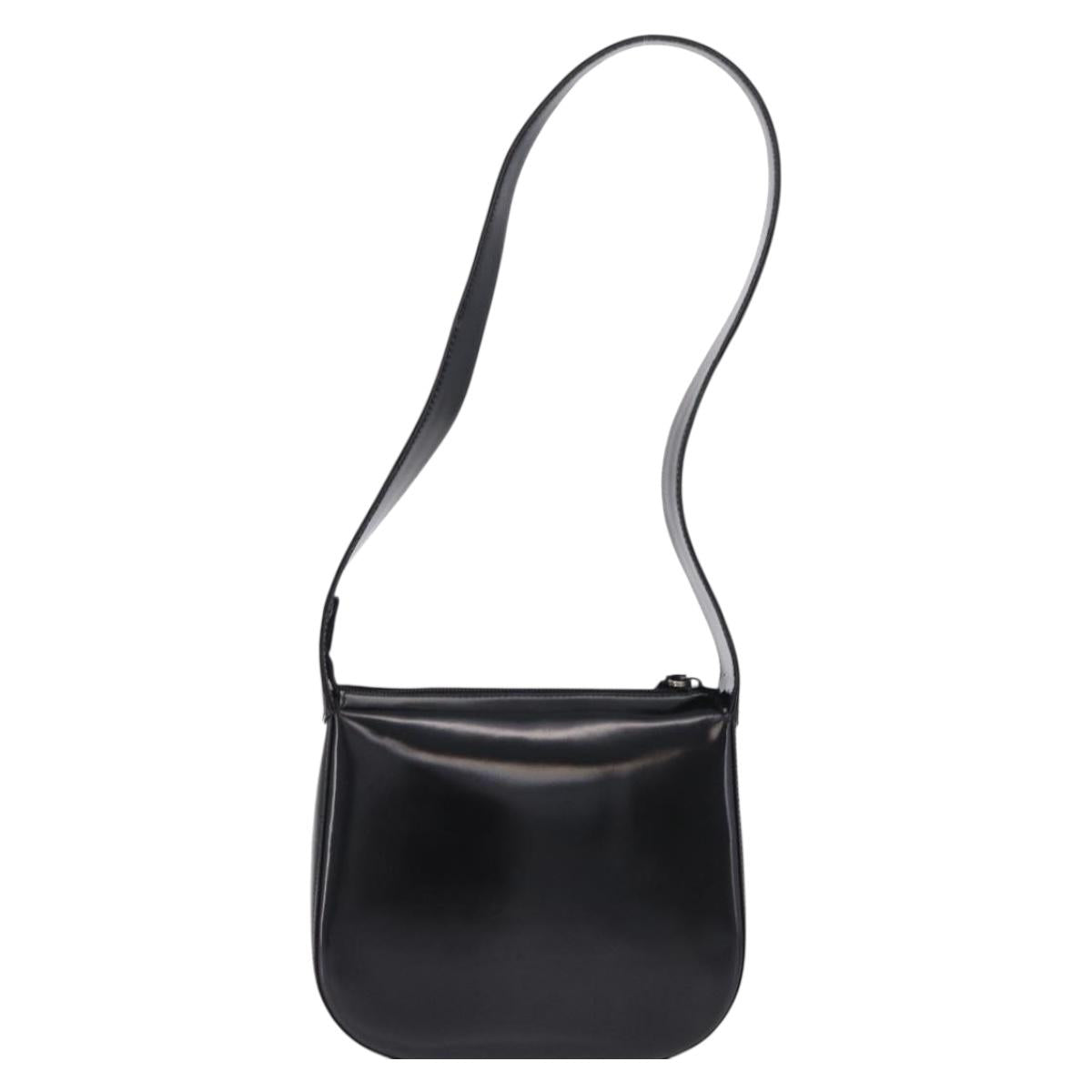 GUCCI Interlocking Shoulder Bag Patent Leather Black 007 2046 0250 Auth bs36370