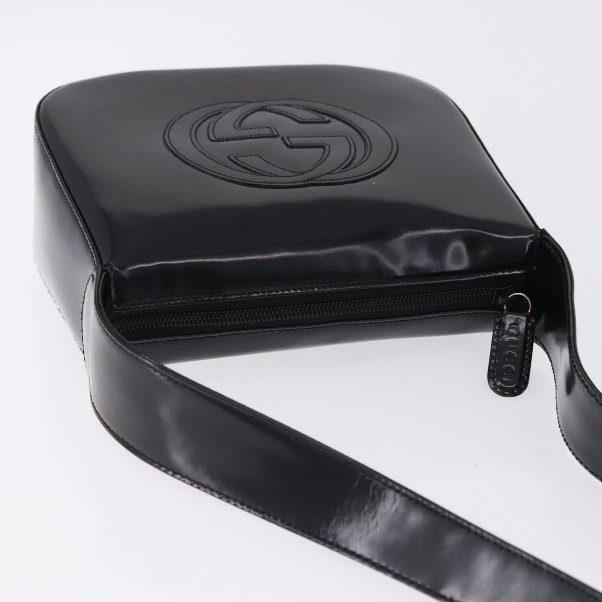 GUCCI Interlocking Shoulder Bag Patent Leather Black 007 2046 0250 Auth bs36370
