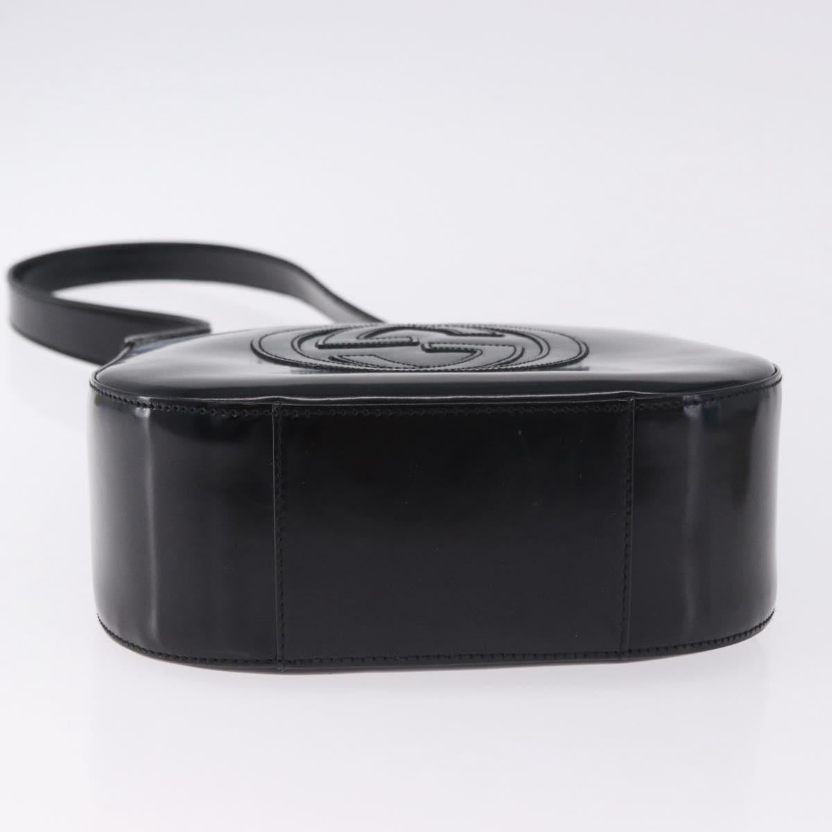 GUCCI Interlocking Shoulder Bag Patent Leather Black 007 2046 0250 Auth bs36370