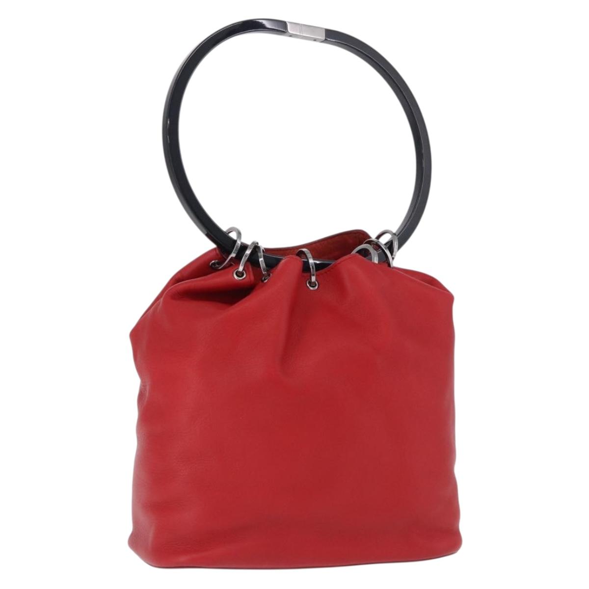 GUCCI Hand Bag Leather Red Silver 001 3750 Auth bs36388