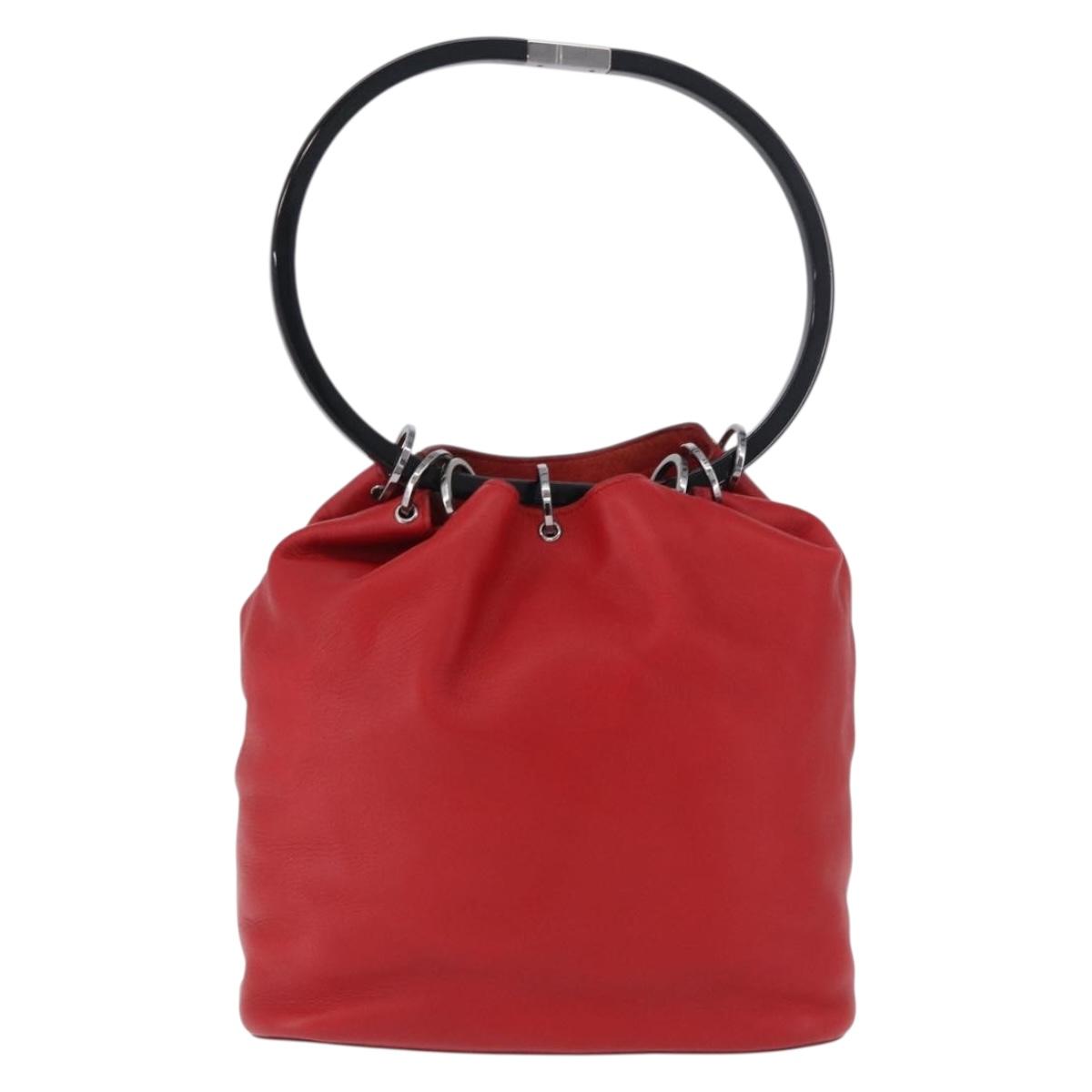 GUCCI Hand Bag Leather Red Silver 001 3750 Auth bs36388