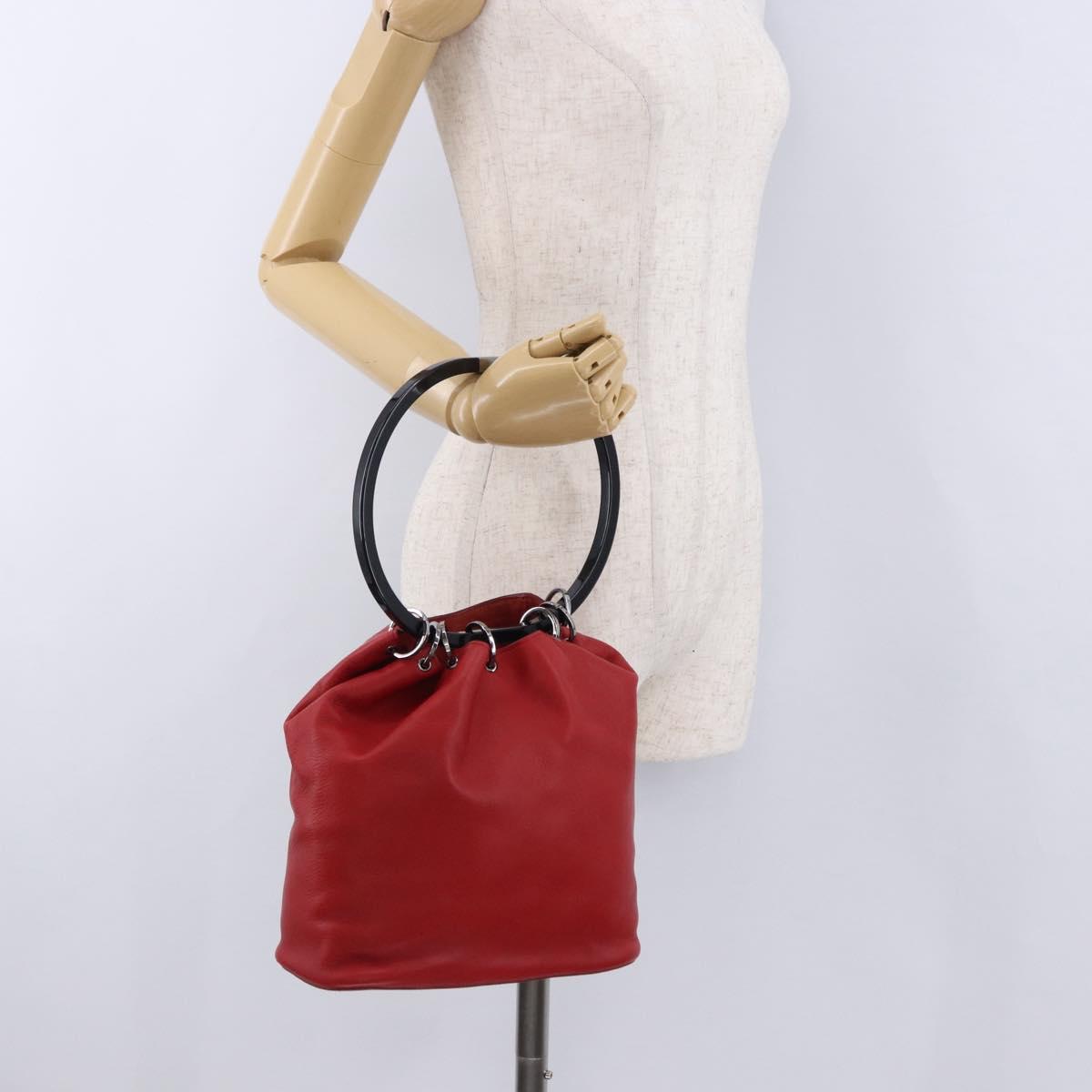 GUCCI Hand Bag Leather Red Silver 001 3750 Auth bs36388