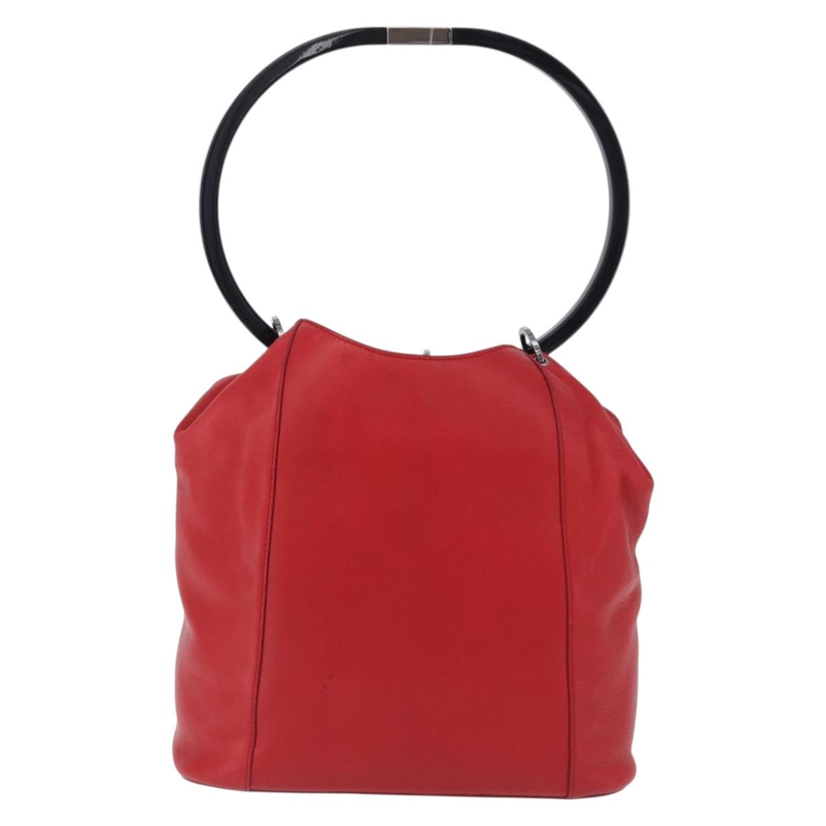 GUCCI Hand Bag Leather Red Silver 001 3750 Auth bs36388