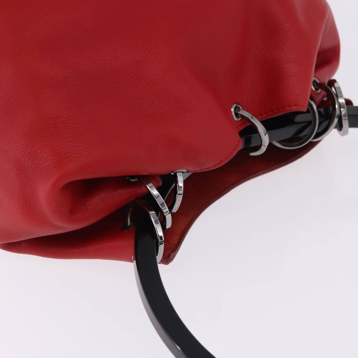 GUCCI Hand Bag Leather Red Silver 001 3750 Auth bs36388