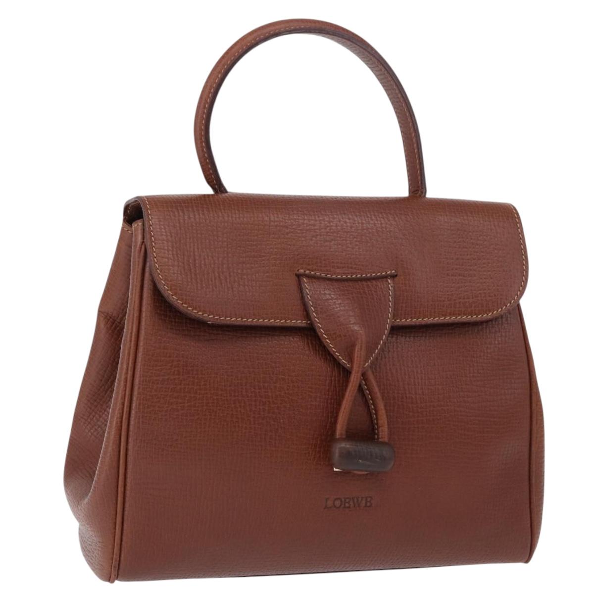 LOEWE Hand Bag Leather Brown Gold Auth bs36390
