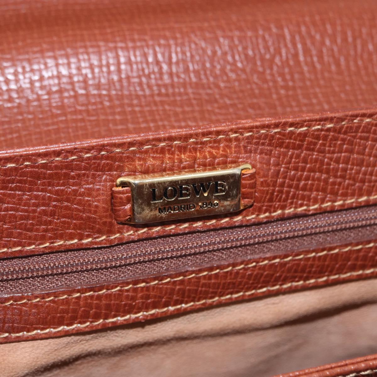 LOEWE Hand Bag Leather Brown Gold Auth bs36390