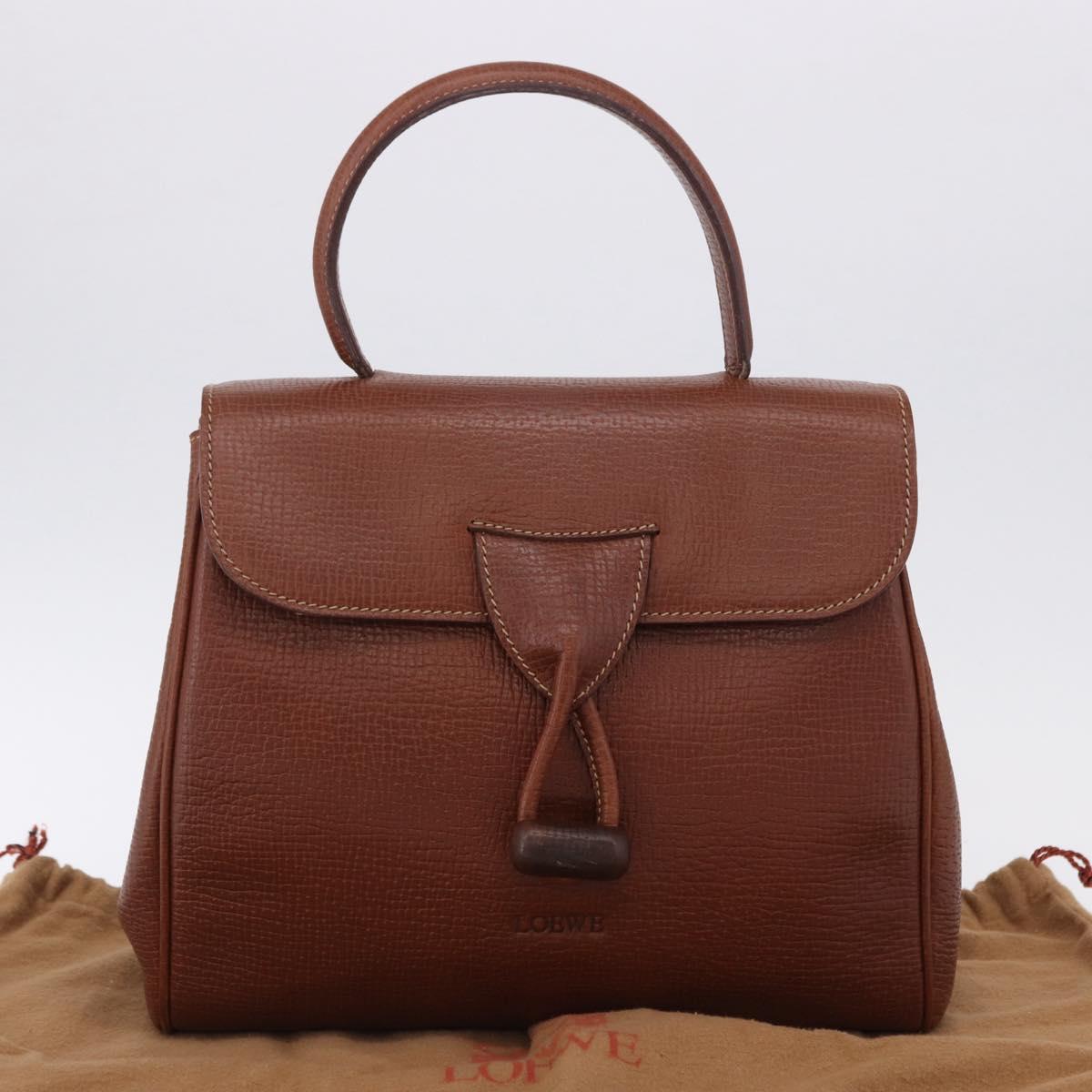 LOEWE Hand Bag Leather Brown Gold Auth bs36390